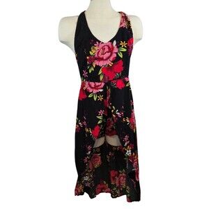 Kormei Dress Womans Medium Black Floral Scoop Neck Halter Backless Shorts